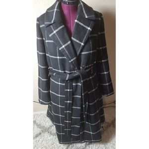 LANE BRYANT BLACK & WHITE WINDOWPANE PLAID WRAP COAT SZ 14/16